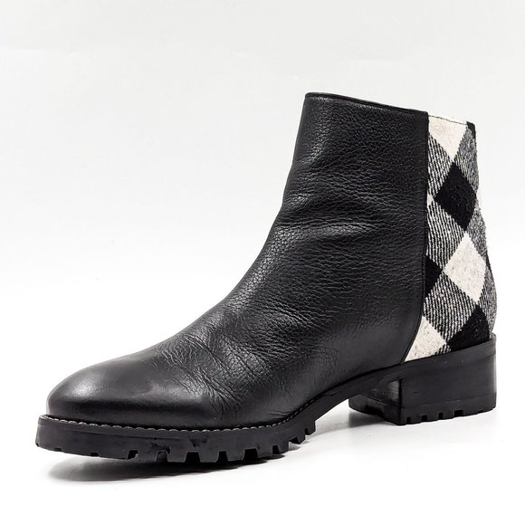 Talbots Women Tish Lug Pebble Black Leather Fabric Zip ankle boots size 10 - Picture 8 of 12